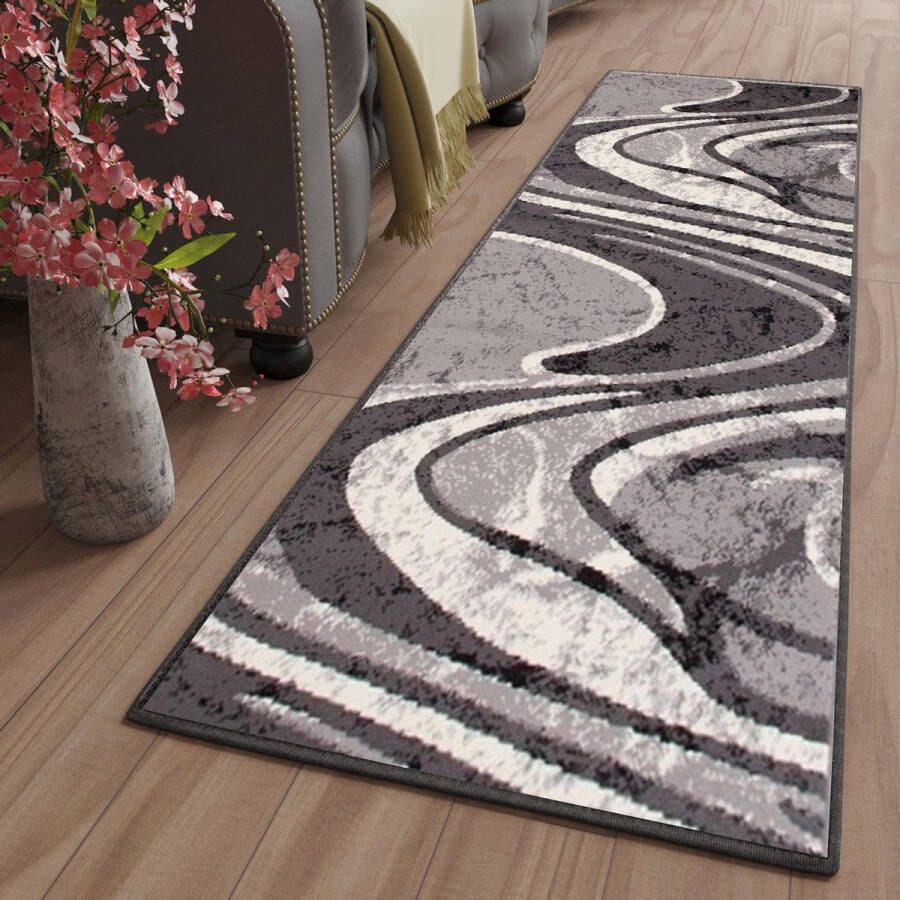 Tapiso Dream Tapijt Loper Woonkamer Slaapkamer Donkergrijs Abstract Modern Sfeervol Interieur Design Duurzaam Woonsfeer Hoogwaardig x 350 cm