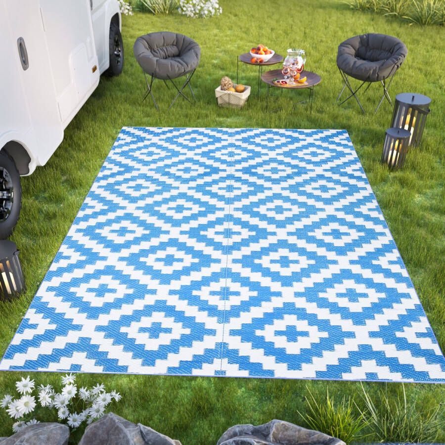 Tapiso Ibiza Buitenkleed Blauw Outdoor Buitenmat Picknick Kleed Maat- 200x300