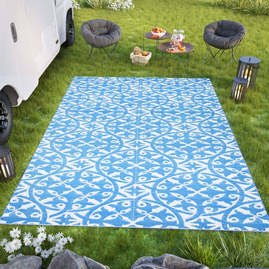 Tapiso Ibiza Buitenkleed Blauw Outdoor Buitenmat Picknick Maat- 120x180