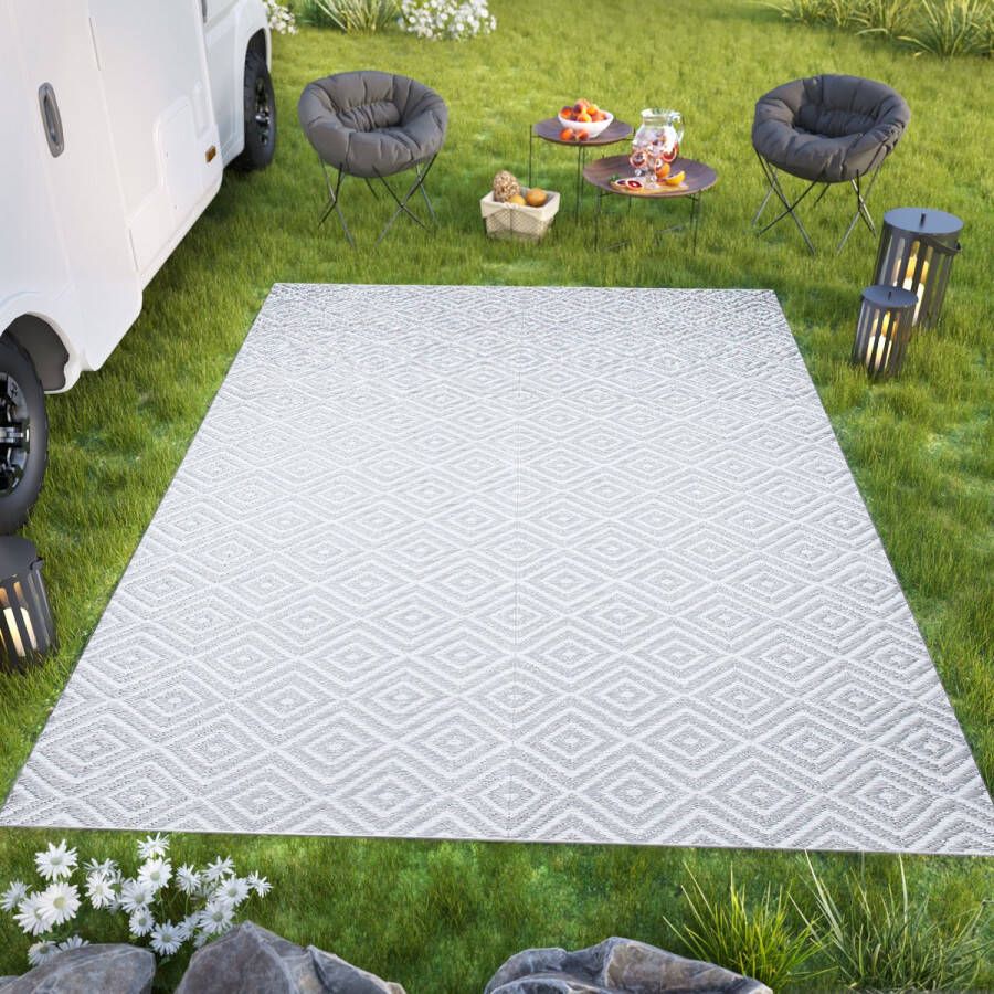 Tapiso Ibiza Buitenkleed Lichtgrijs Outdoor Buitenmat Picknick Maat- 180x270