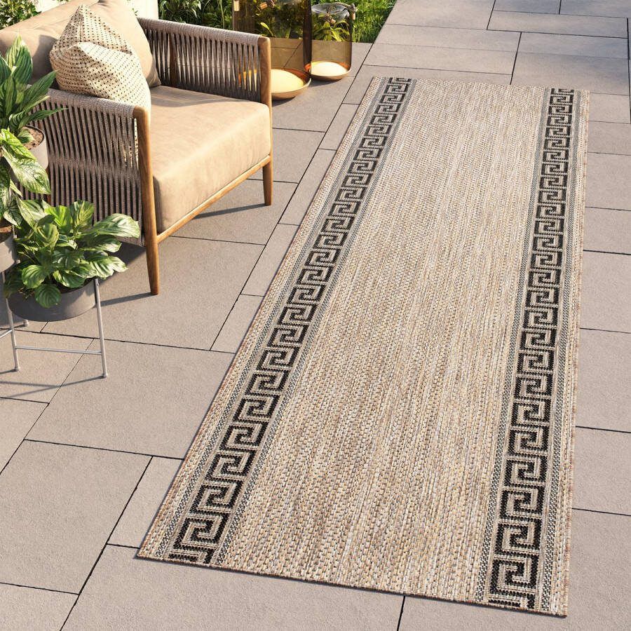 Tapiso Melissa Loper Laagpolig Beige Bruin Modern Indoor Outdoor Vloerkleed Maat- 80x500