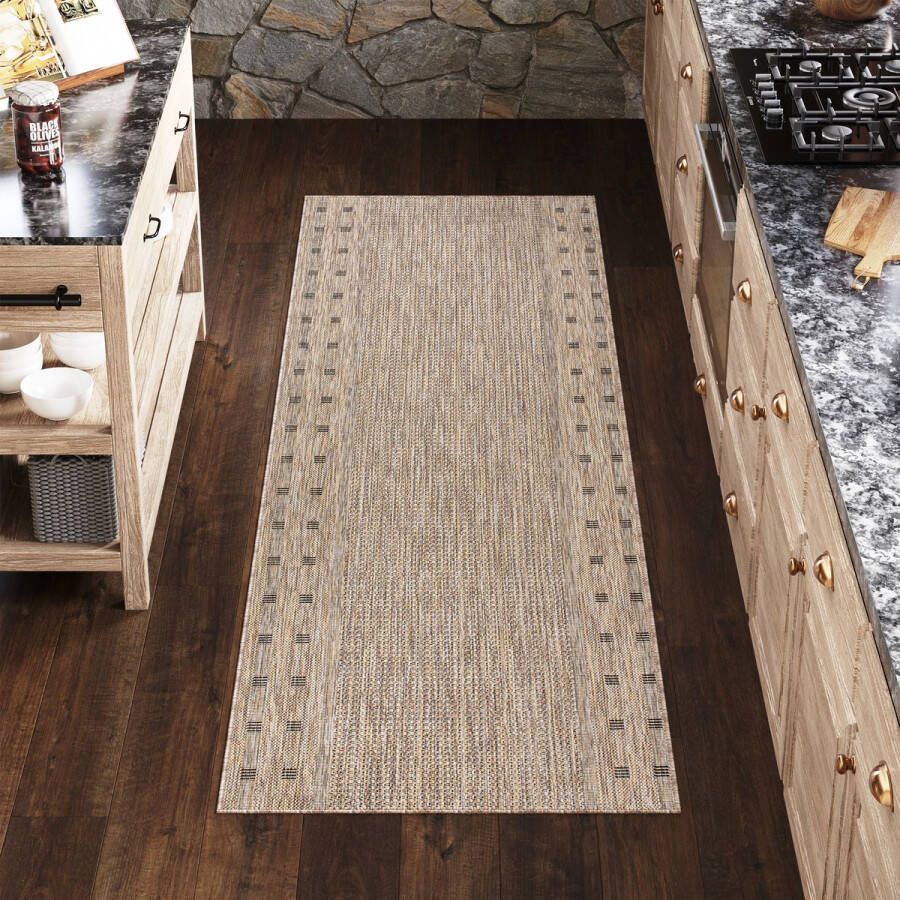 Tapiso Melissa Loper Laagpolig Beige Vloerkleed Indoor Outdoor Maat- 80x200