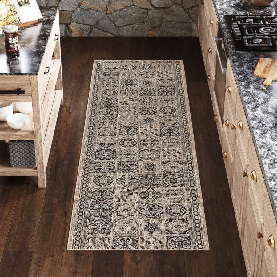 Tapiso Melissa Loper Laagpolig Bruin Mozaiek Indoor Outdoor Vloerkleed Maat- 80x200