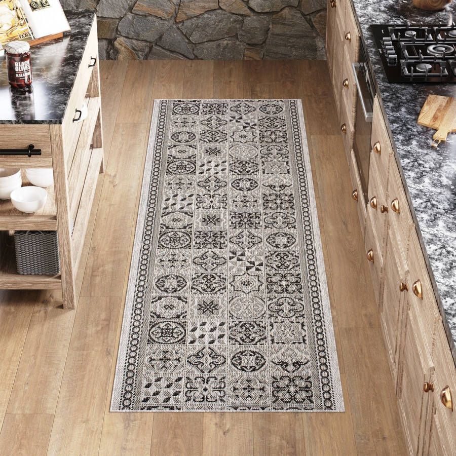 Tapiso Melissa Loper Laagpolig Grijs Indoor Outdoor Vloerkleed Maat- 80x200