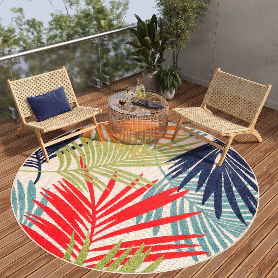 Tapiso Patio Rond Vloerkleed Balkon Terras Tuin Groen Rood Blauw Outdoor Tapijt Maat- 100x100