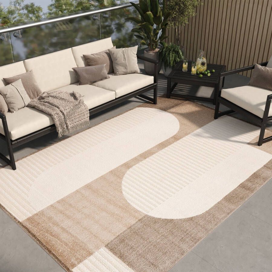 Tapiso Patio Vloerkleed Tuintapijt Outdoor Beige Bruin Buitenkleed Modern Maat- 300x400
