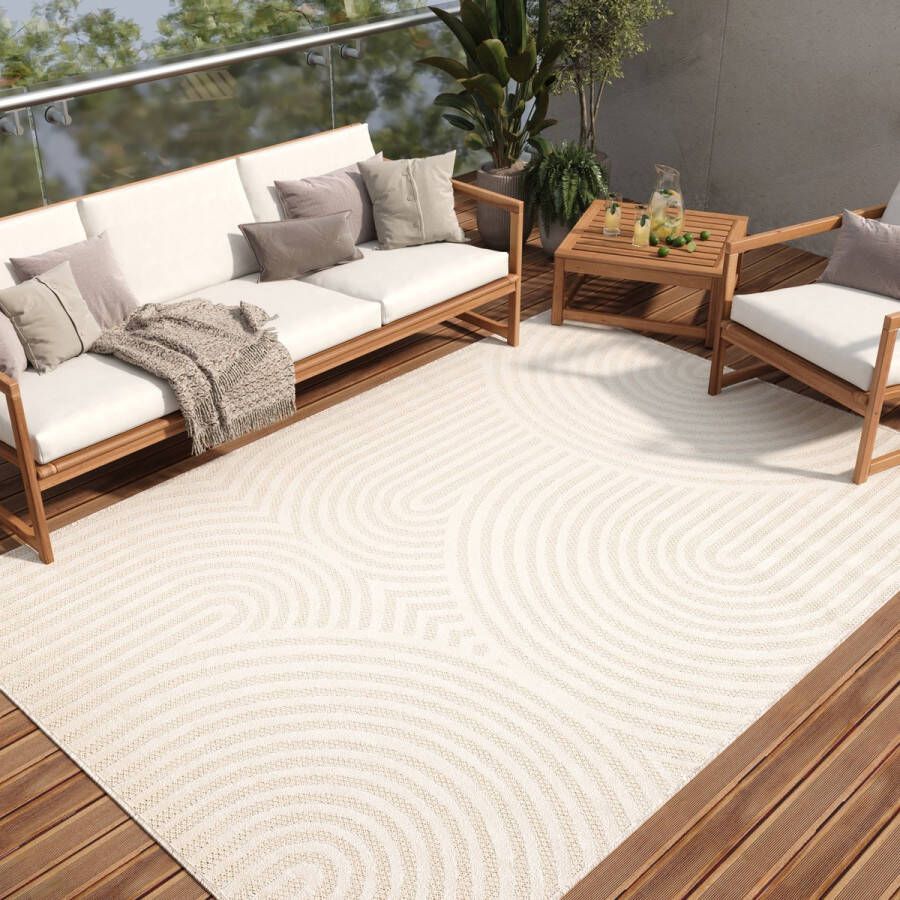 Tapiso Patio Vloerkleed Tuintapijt Outdoor Beige Buitenkleed Modern Maat- 140x200