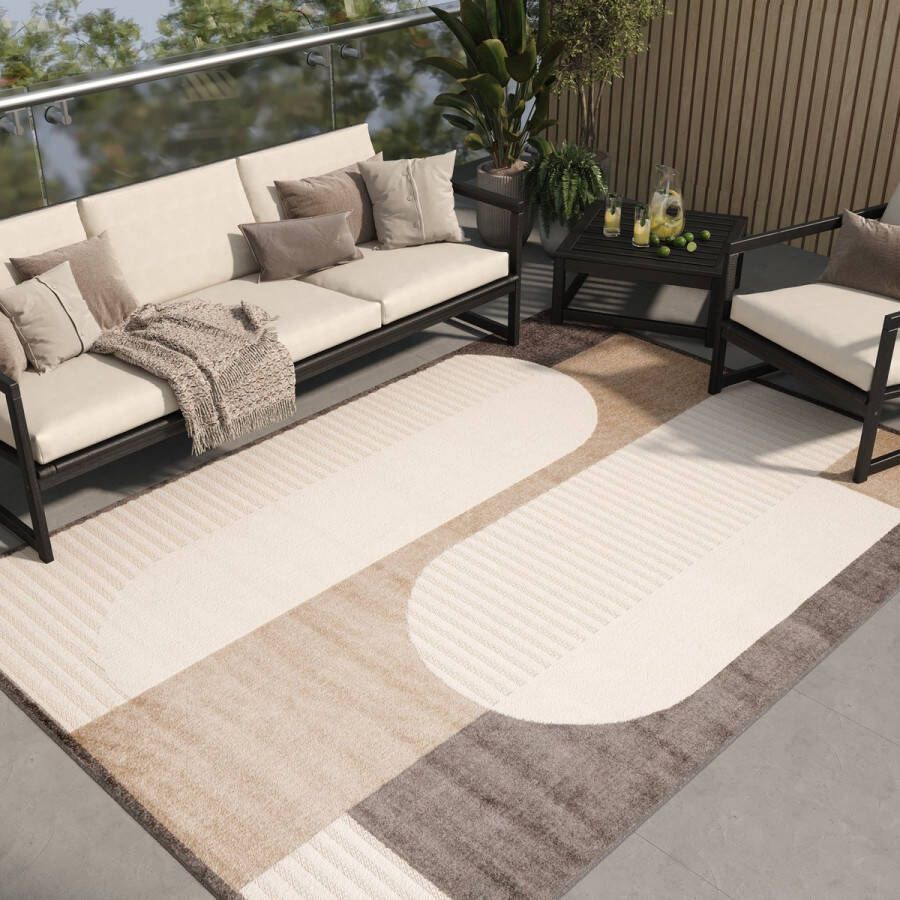 Tapiso Patio Vloerkleed Tuintapijt Outdoor Bruin Beige Buitenkleed Modern Maat- 120x170