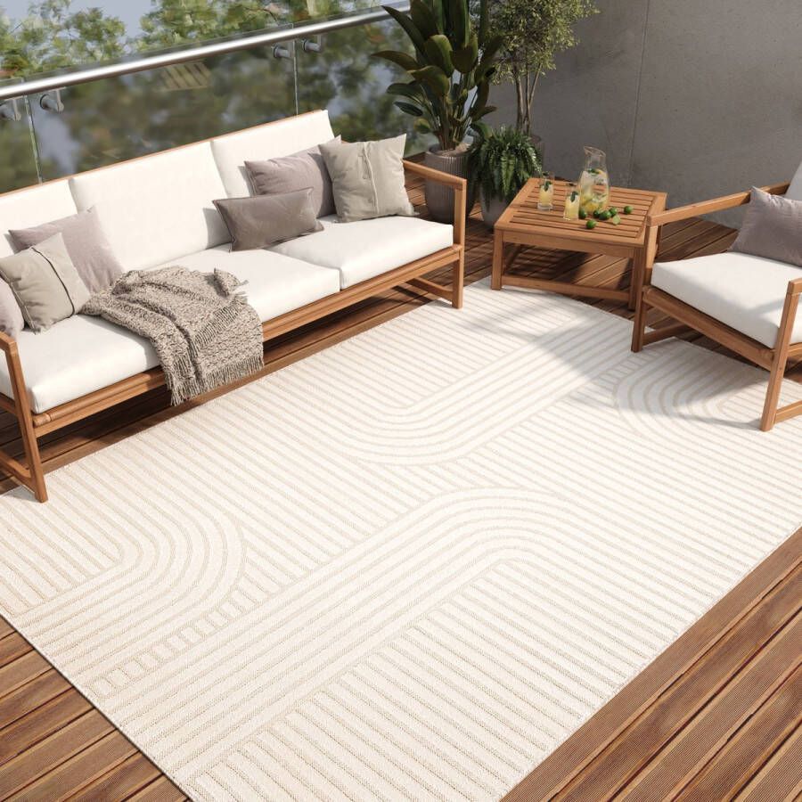 Tapiso Patio Vloerkleed Tuintapijt Outdoor Creme Buitenkleed Modern Maat- 140x200
