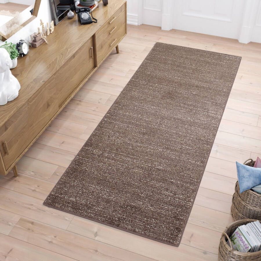 Tapiso Sari Tapijt Loper Bruin Duurzaam Modern Woonkamer Hal Slaapkamer Maat- 100x1300