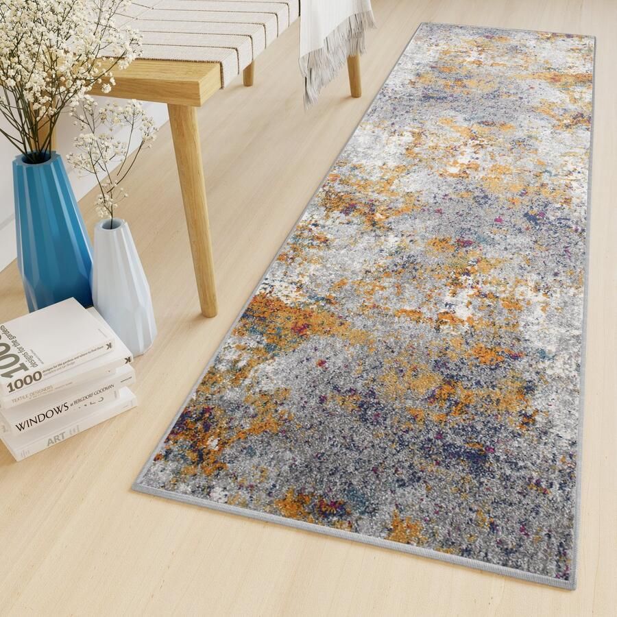 Tapiso Lazur Tapijt Loper Grijs Woonkamer Modern Hal Vloerkleed Maat- 70x1350