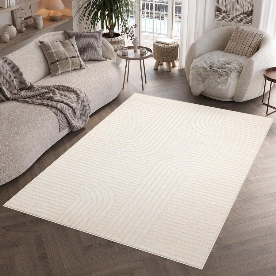 Tapiso Patio Vloerkleed Tuintapijt Outdoor Creme Buitenkleed Modern Maat- 120x170