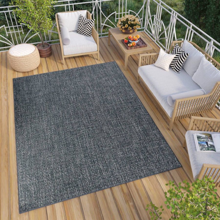 Tapiso Verano Vloerkleed Grijs Blauw Indoor Outdoor Terras Tapijt Maat- 160x230