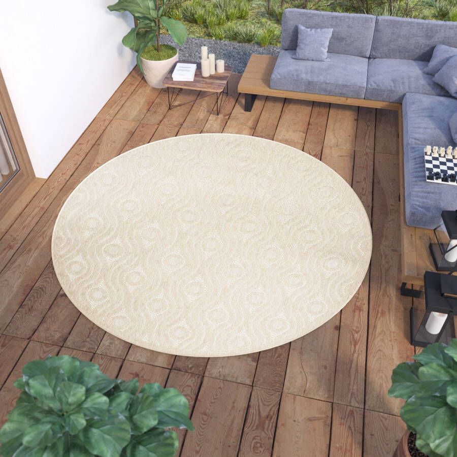 Tapiso Viera Rond Tuintapijt Buiten Binnen Outdoor Vloerkleed Maat- 80x80