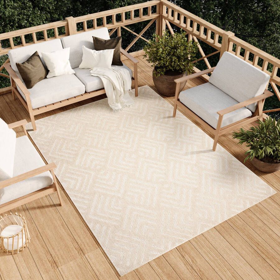 Tapiso Viera Tuintapijt Beige Modern Binnen Outdoor Vloerkleed Maat- 80x150