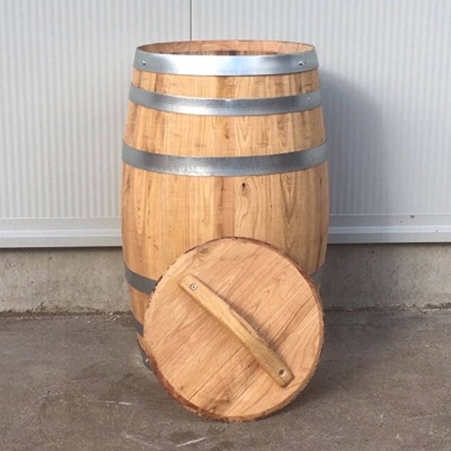 Tas Boomkwekerij Kastanjehouten Portvat van 50 liter met losse deksel geolied met lijnolie Regenton Hout