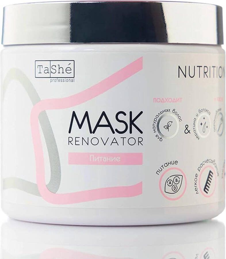 Tashe Professional – Intens Voedend en Herstellend Haarmasker “NUTRITION” – Siliconenvrij – Met Avocado- en Kokosolie Aminocomplex Gehydrolyseerde Keratine Zijdeproteïne extract Serine en Threonine – Voor Droog en Beschadigd Haar – 500 ml