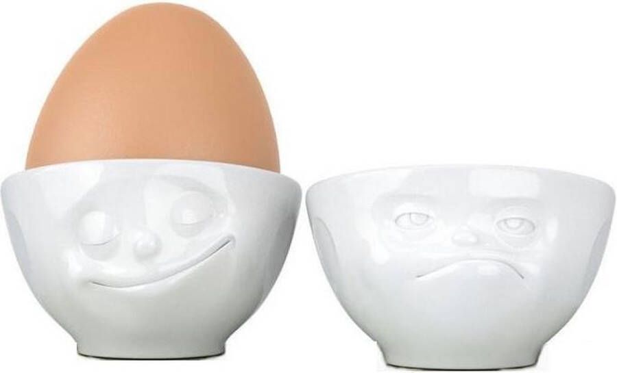 Tassen set van 2 eierdopjes met gelukkig en hmpff gezicht 53