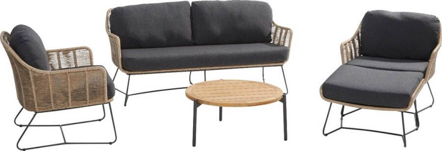 Taste by 4 Seasons Outdoor Belmond Yoga stoel-bank loungeset Naturel 5 delig (inclusief hocker)