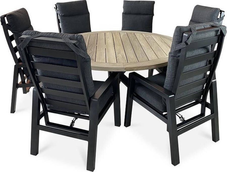 Taste by 4 Seasons Outdoor Taste By 4 Seasons Louvre ronde tuinset -160cm met 6 Como Dining verstelbare tuinstoel