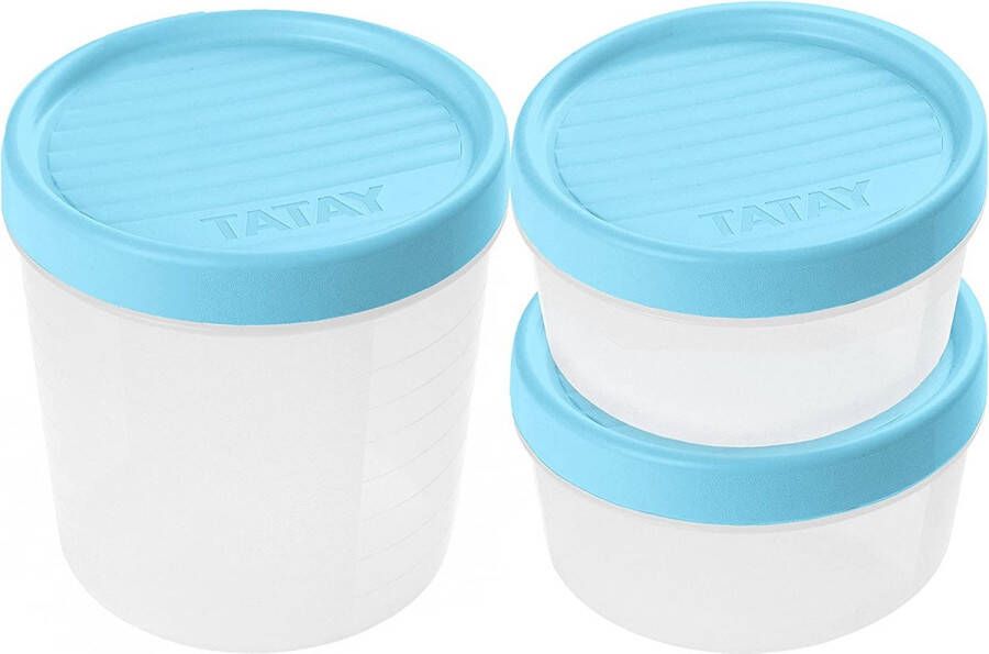 Tatay Set van 3 voedselcontainers 2 x 0 5 l 1 x 1 l schroefdeksel BPA-vrij magnetron- en vaatwasmachinebestendig blauw