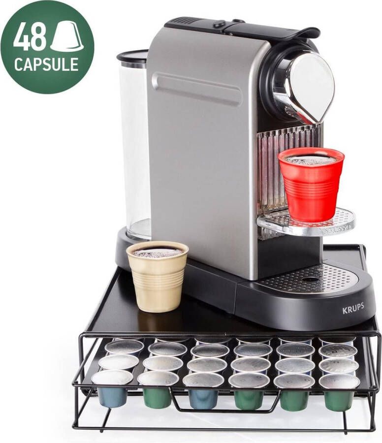 Tatkraft AIM Luxe Koffie Standaard Met Lade Koffiecapsule Houder Geschikt Voor Koffiecup Machine Apparaat & 48 koffie Capsules Capsule Cups Pad Organizer Coffee Pod Cuphouder Dispenser Koffiecapsulehouder Antislip Zwart