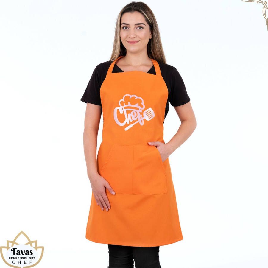 Tavas Chef Keukenschort 60x80 cm Oranje Kookschort met zakken Keukenschort dames Schort voor vrouwen een voor mannen