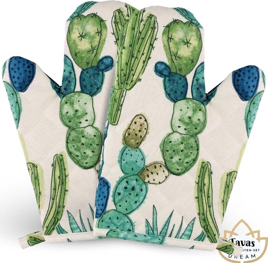 Tavas DREAM Ovenwanten 2 Stuks Cactus Katoen Hittebestendige Ovenhandschoenen tot 250°C