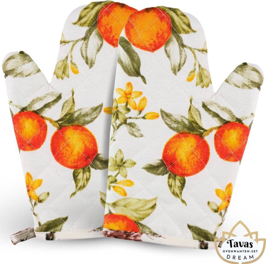 Tavas DREAM Ovenwanten 2 Stuks Oranjebries Katoen Hittebestendige Ovenhandschoenen tot 250°C