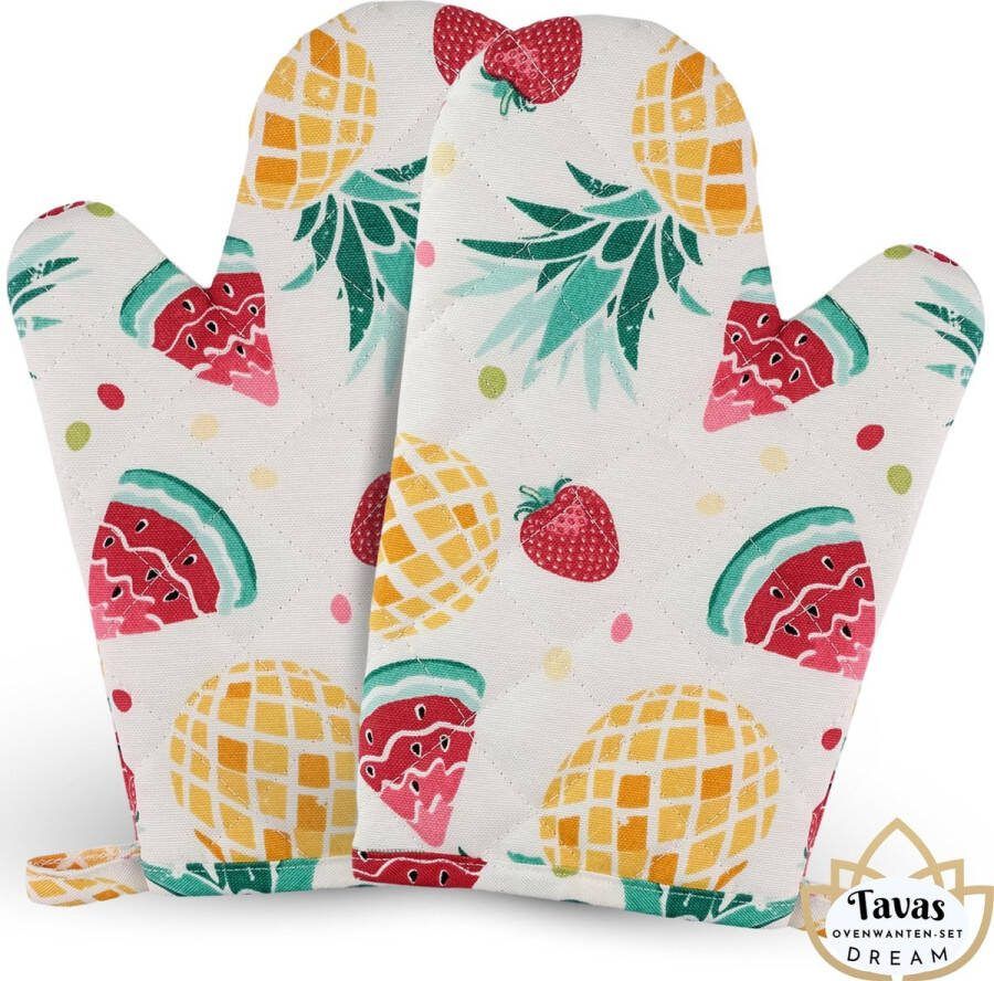 Tavas DREAM Ovenwanten 2 Stuks Zomerfruit Katoen Hittebestendige Ovenhandschoenen tot 250°C