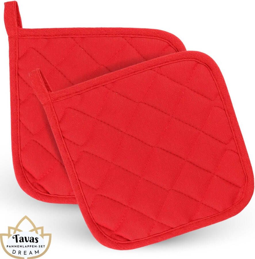 Tavas DREAM Pannenlappen 2 Stuks Rood Katoen Pannenonderzetter Hittebestendige Pannenlap tot 250°C