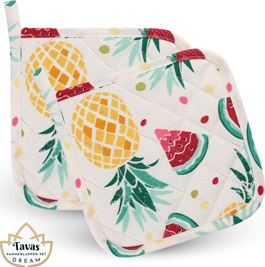 Tavas DREAM Pannenlappen 2 Stuks Zomerfruit Katoen Pannenonderzetter Hittebestendige Pannenlap tot 250°C