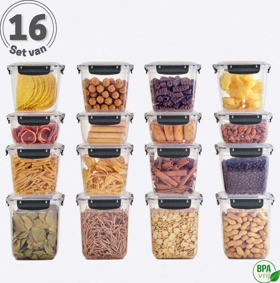Tavas Meal Prep Bakjes Vershoudbakjes Set van 16 Antraciet Lunchbox Diepvriesbakjes Vershouddoos Vershoudbakjes Set Voedselcontainer Magnetron Bakjes