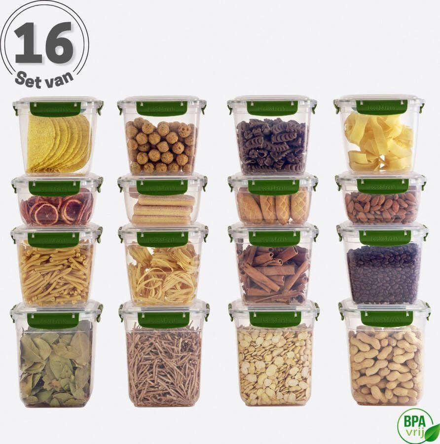 Tavas Meal Prep Bakjes Vershoudbakjes Set van 16 Groen Lunchbox Diepvriesbakjes Vershouddoos Vershoudbakjes Set Voedselcontainer Magnetron Bakjes