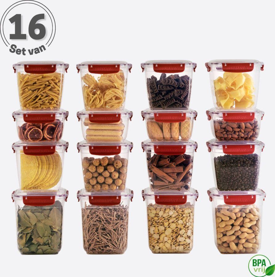 Tavas Meal Prep Bakjes Vershoudbakjes Set van 16 Rood Lunchbox Diepvriesbakjes Vershouddoos Vershoudbakjes Set Voedselcontainer Magnetron Bakjes