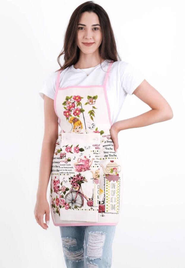 Tavas Modern Keukenschort Kookschort -50 x 70 cm Handdoek 30 x 50 Roze Schommel Keukenschort dames Keukenschort voor vrouwen| Katoen Waterdichte achterkant