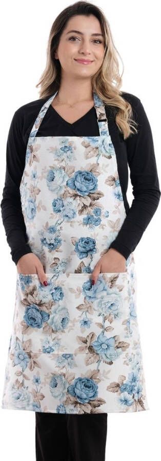 Tavas Sweet Keukenschort Blauwe Rozen Professioneel Verstelbaar 60x80 cm Kookschort BBQ Schort Horecakwaliteit Schorten voor vrouwen One Size Fits All