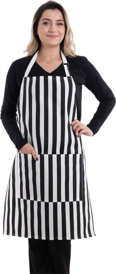 Tavas Sweet Keukenschort Zwarte lijnen Professioneel Verstelbaar 60x80 cm Kookschort BBQ Schort Horecakwaliteit Schorten voor vrouwen One Size Fits All