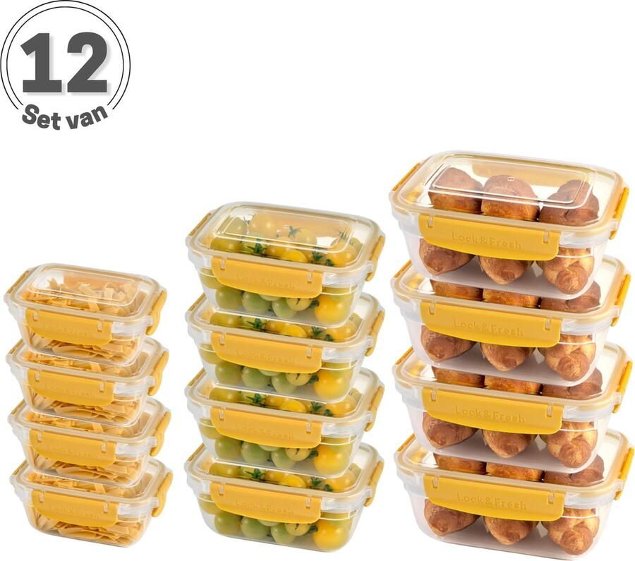 Tavas Meal Prep Bakjes Vershoudbakjes Set van 12 Geel Lunchbox Diepvriesbakjes Vershouddoos Vershoudbakjes Set Voedselcontainer Magnetron Bakjes