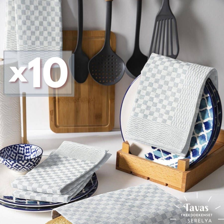 Tavas Theedoekenset Lichtgrijs Glazendoeken 50x70 cm Set van 10 Horeca 80% katoen 20% Polyester Theedoeken horec