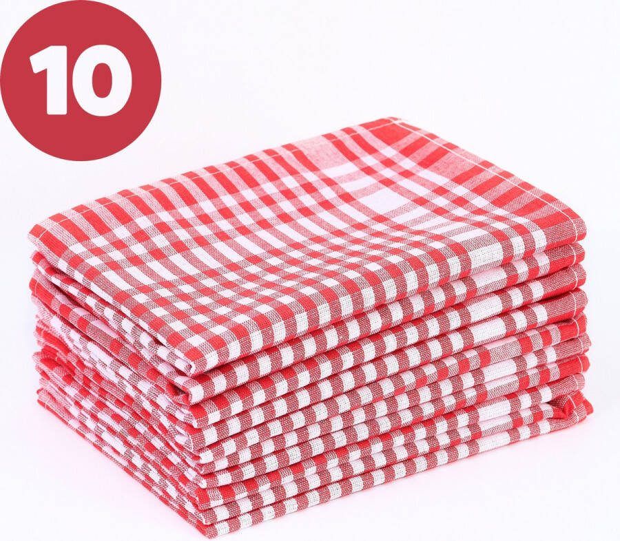 Tavas Theedoekenset Rood Glazendoeken 47x67 cm Set van 10 Horeca Kwaliteit Theedoeken Keukendoeken