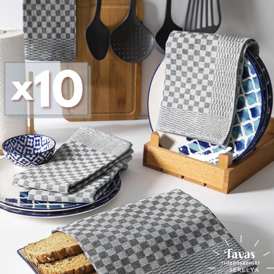 Tavas Theedoekenset Grijs Glazendoeken 40x60 cm Set van 10 Horeca 100% katoen Theedoeken horeca Glazendoeken