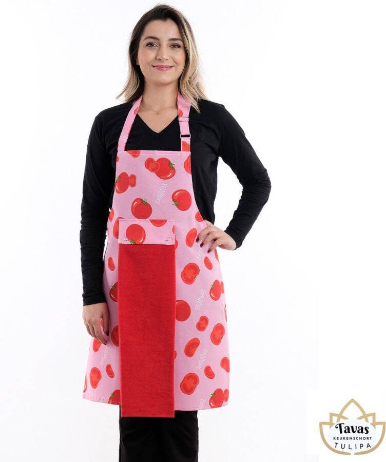 Tavas Tulipa Master Keukenschort met Handdoek Tomaten Professioneel Verstelbaar Kookschort BBQ Schort Horecakwaliteit Schorten voor vrouwen One Size Fits All