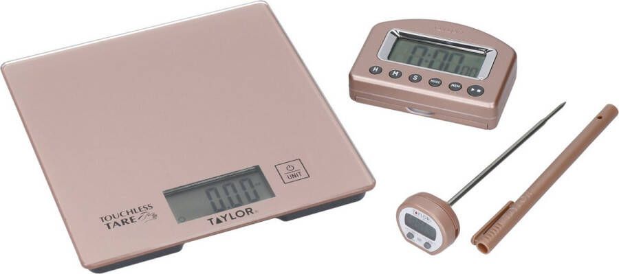 Taylor KitchenCraft Pro Set Met Timer Weegschaal En Thermometer Set Van 3 Stuks Plastic Rosé Goud