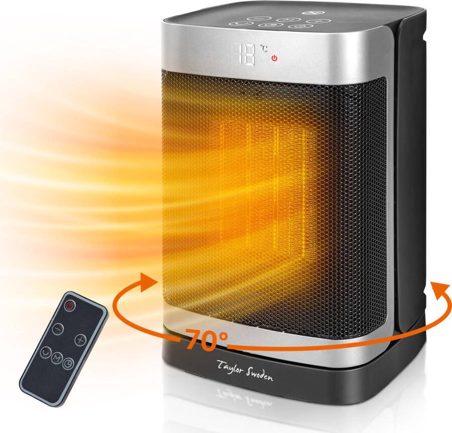 Taylor Swoden Fiery Elektrische Kachel Keramische Verwarming 4 Standen 24-uurs Timer Met Afstandsbediening 1500W Zwart Rvs