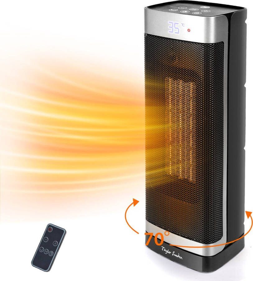 Taylor Swoden Fiery pro Elektrische Kachel Keramische Verwarming 4 Standen 24-uurs Timer Met Afstandsbediening 2000W Zwart Rvs