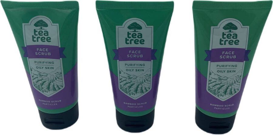 Tea tree Face scrub 3 pack Bamboo scrub Stralende huid Huidverjonging Scrub Gezicht 75 ML