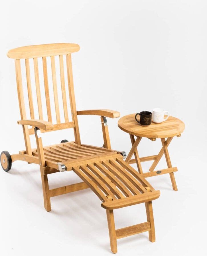 Teakea Deckchair met wielen met Rondo tafeltje Geen Kussen