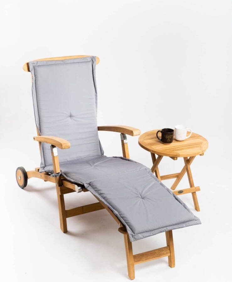 Teakea Deckchair met wielen met Rondo tafeltje Licht Grijs Kussen