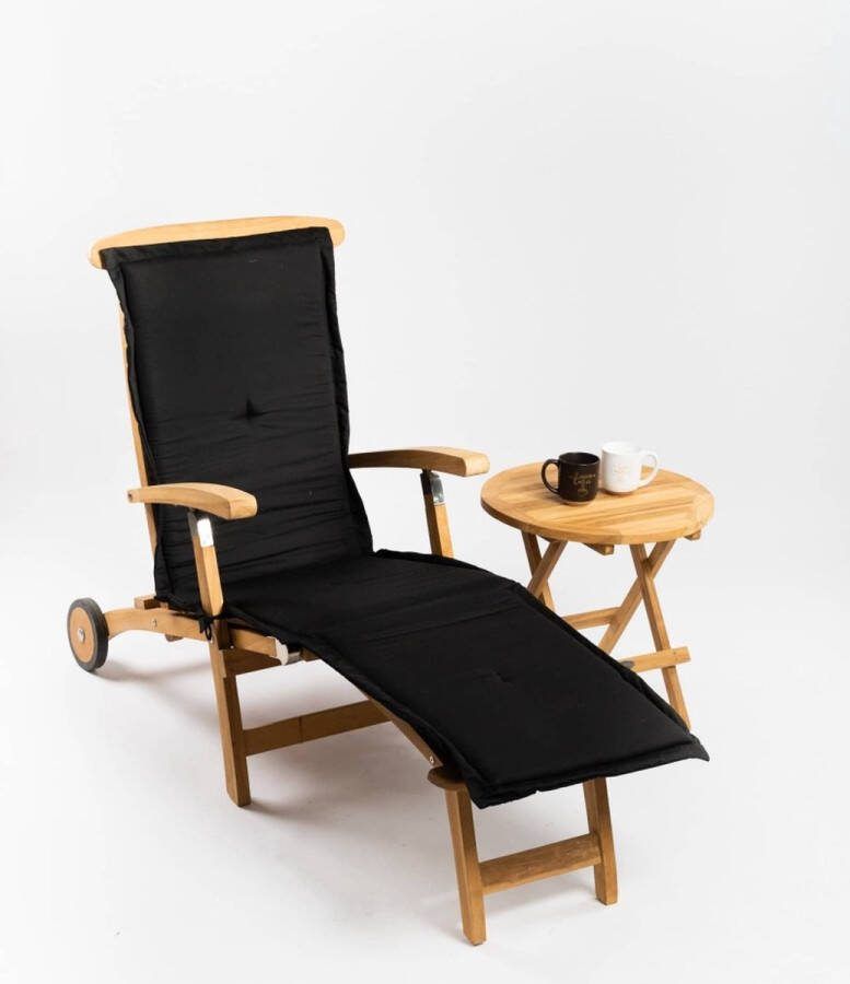 Teakea Deckchair met wielen met Rondo tafeltje Zwart Kussen